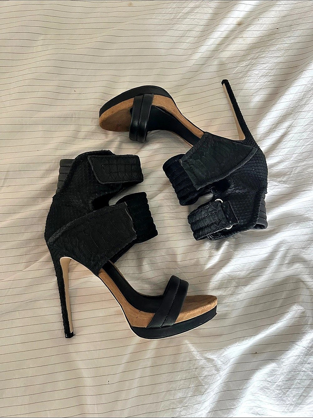 Mia Limited Edition Rocco Black Snakeskin High Heel Sandals - 8